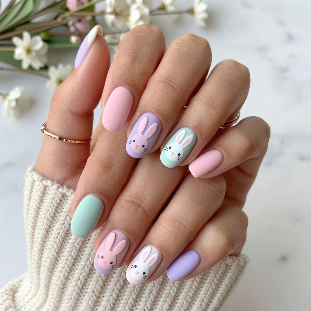 Pastel Bunny Patchwork Nails
