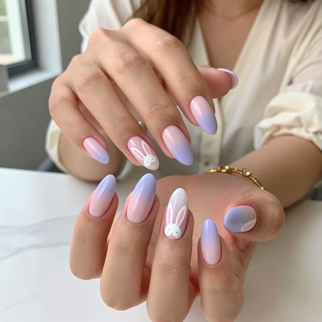 Pastel Ombre Bunny Ears Nails