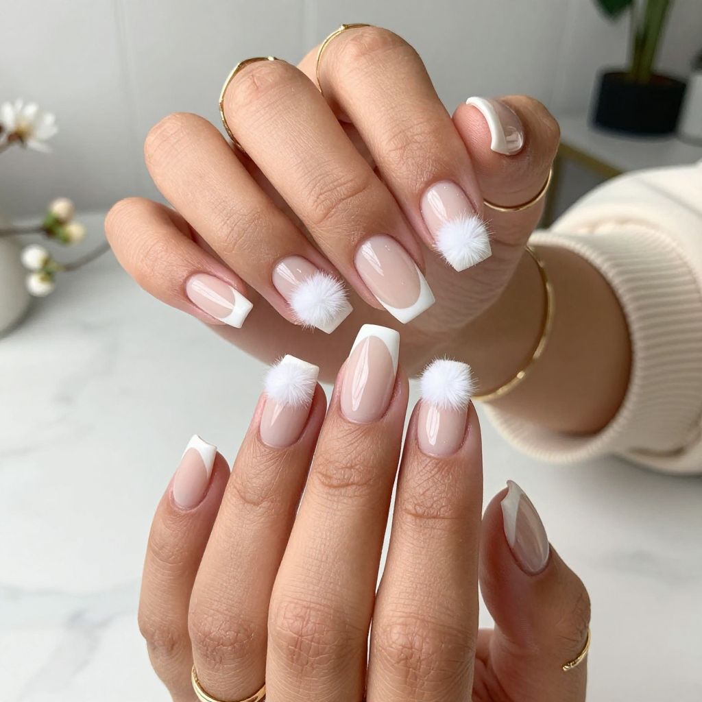 Bunny Tail French Tips Nails