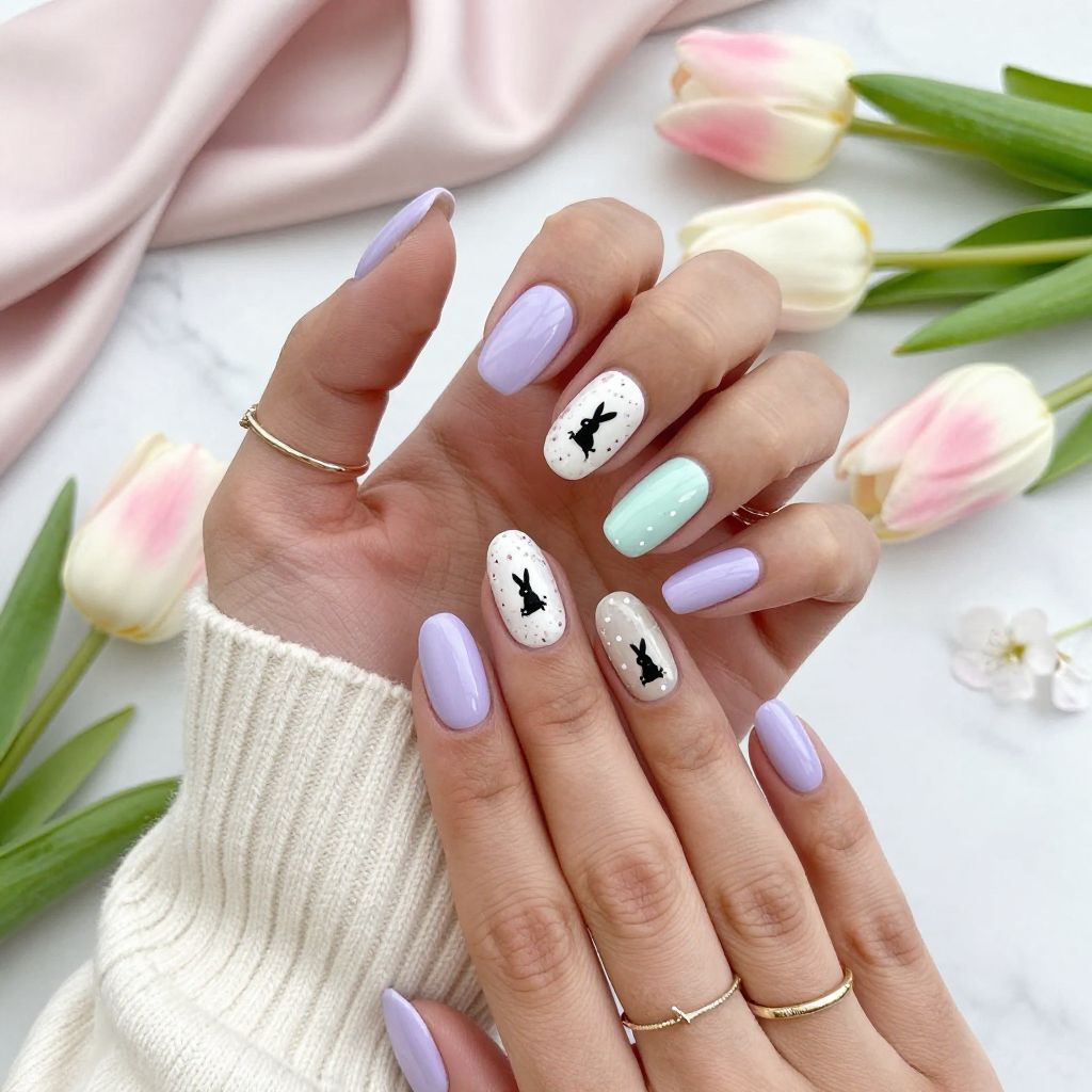 Speckled Egg Bunny Scene Nails