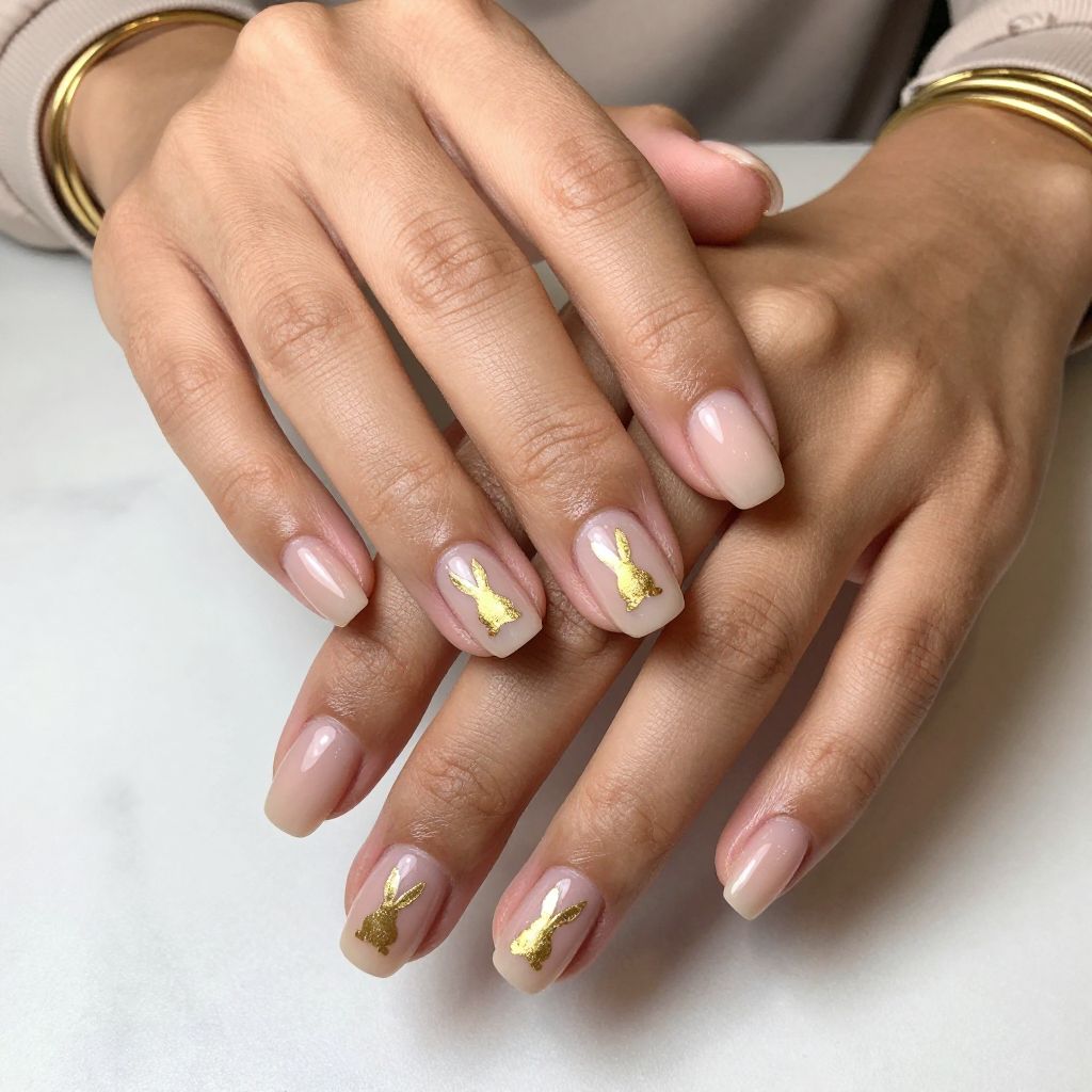 Gold Foil Bunny Glam Nails