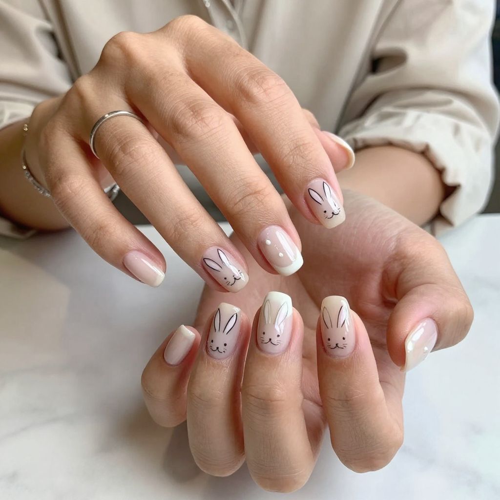 Minimalist Line Bunny Nails