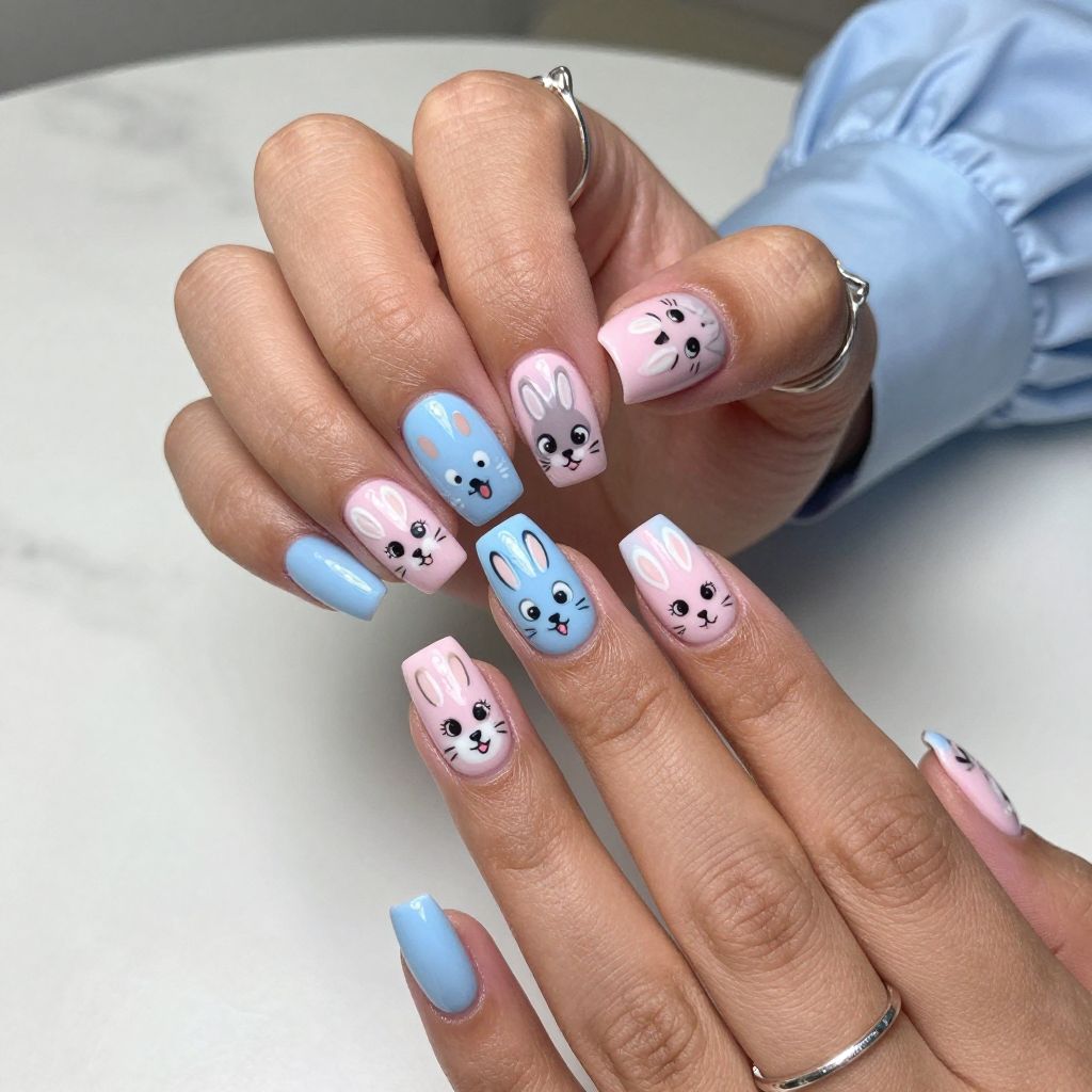 Cartoon Bunny Faces Nails
