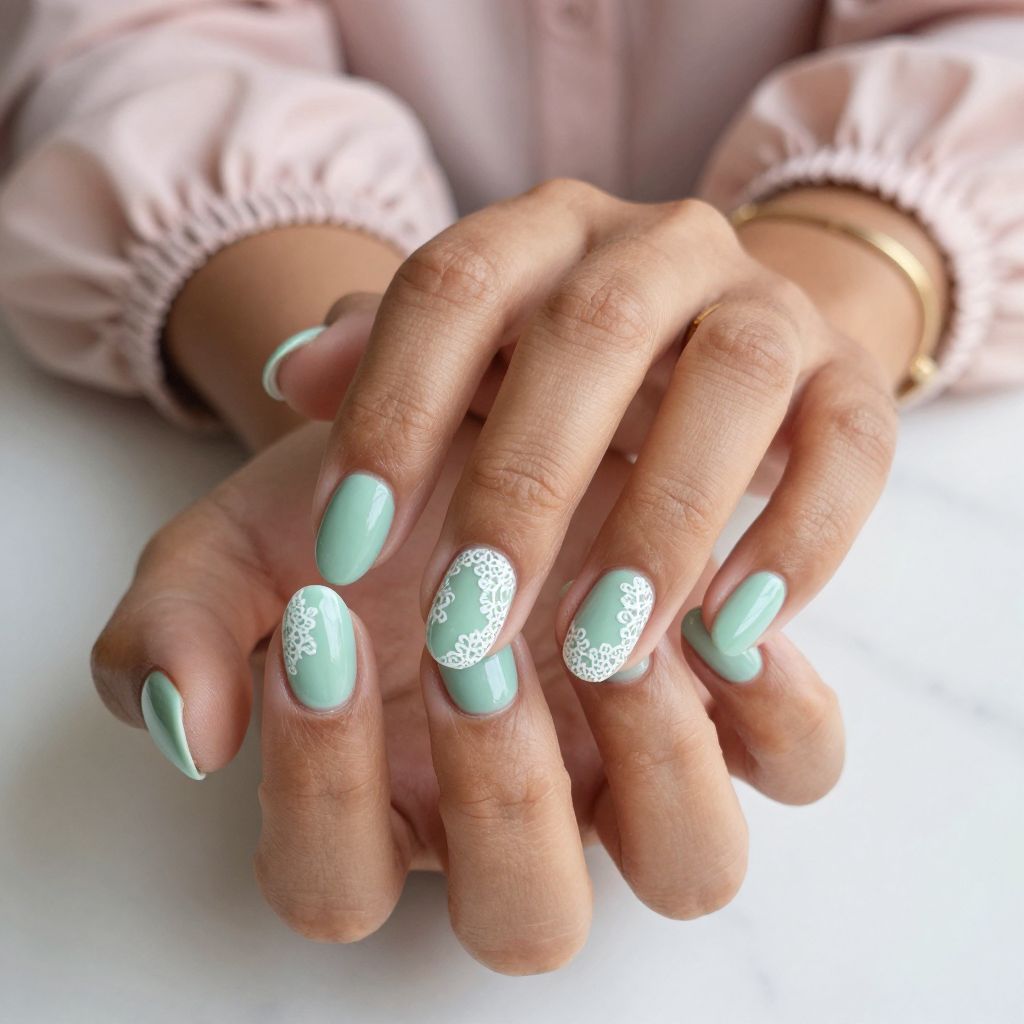 Celadon Green Lace Overlay