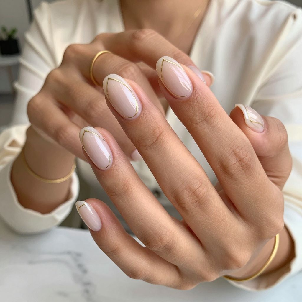 Clear Nails with Tiny Gold Lines