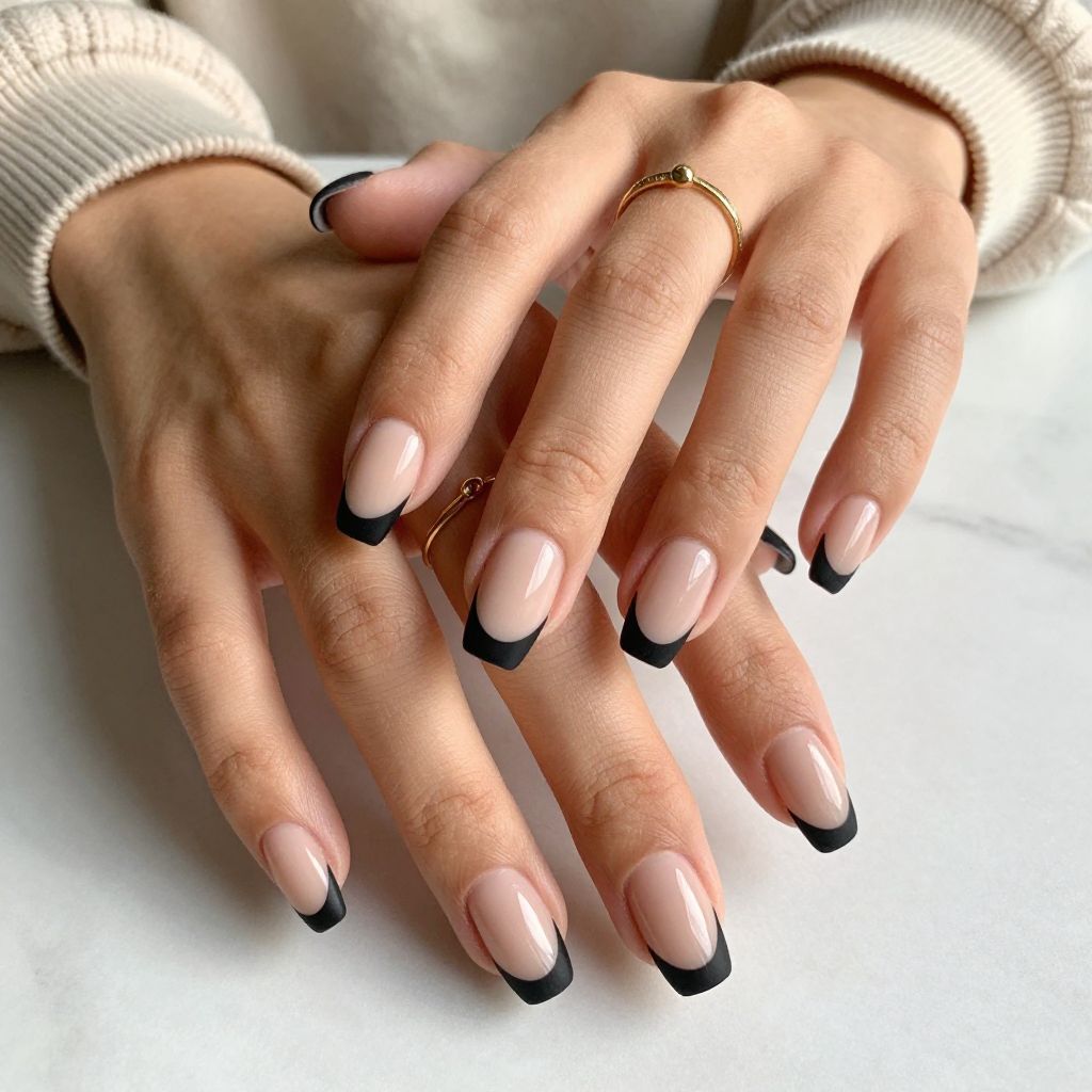 Sleek Black French Tips