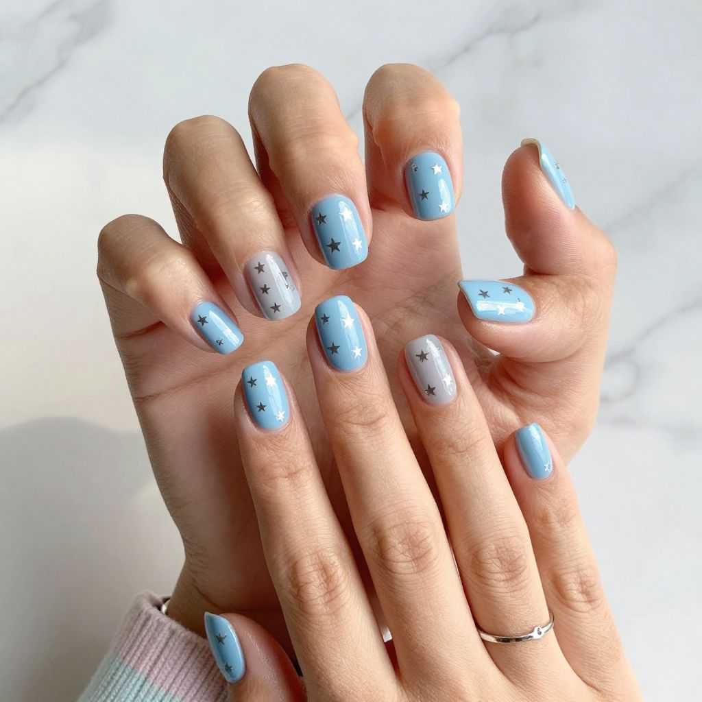 Baby Blue with Tiny Silver Stars