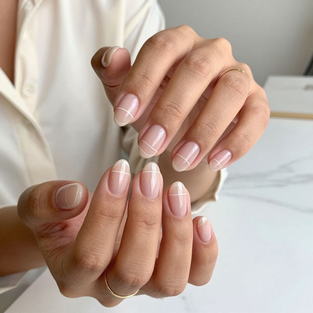 Clear Nails with Minimalist White Lines