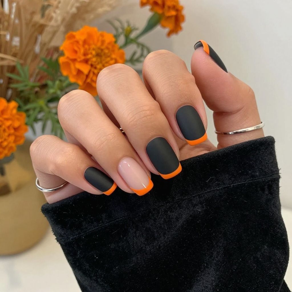 Matte Black With Orange Micro French