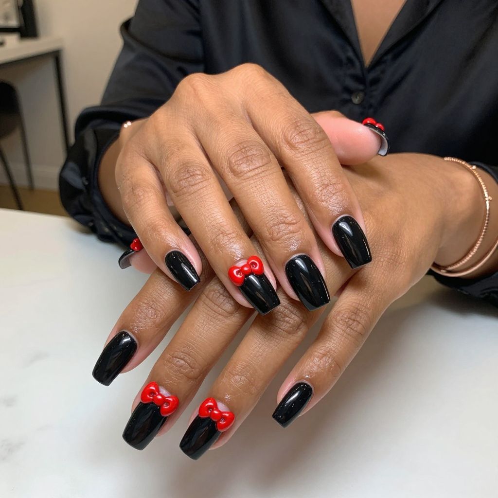 Bold Black Base with Red Bow Accents