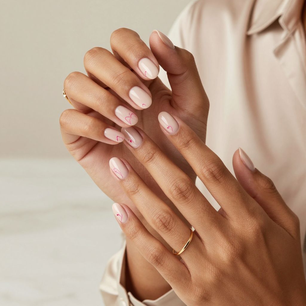 Minimalist Hot Pink Line Art Nails