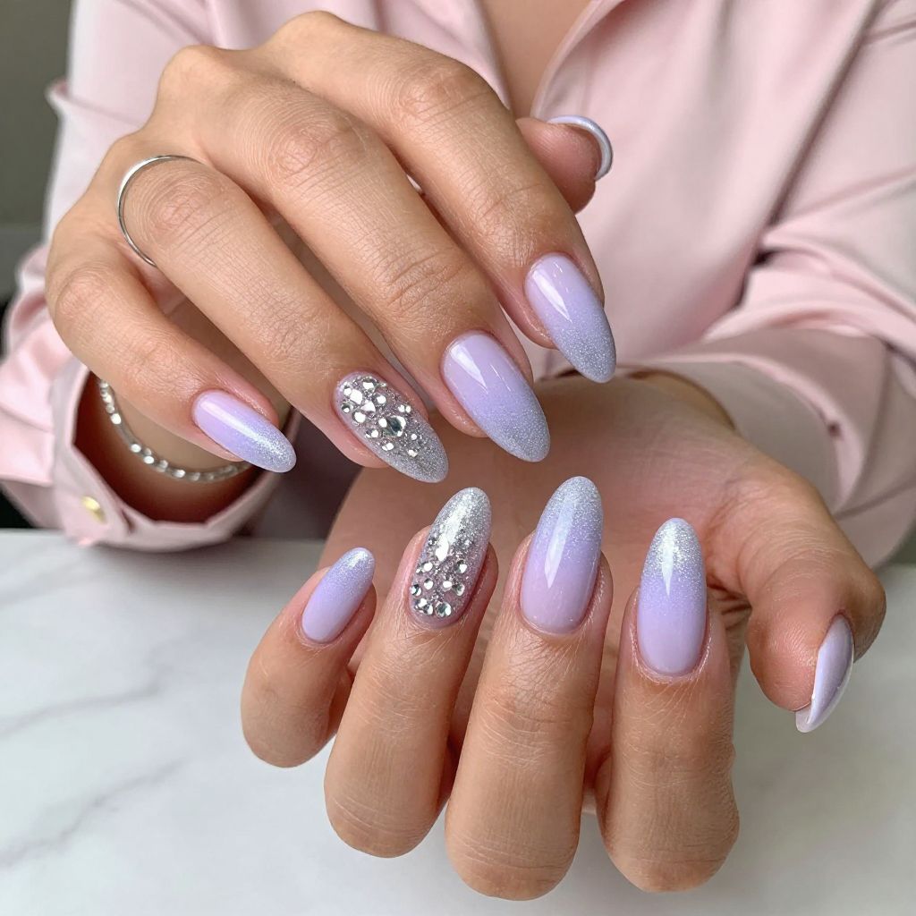 Lavender Glitter Gradient with Rhinestones