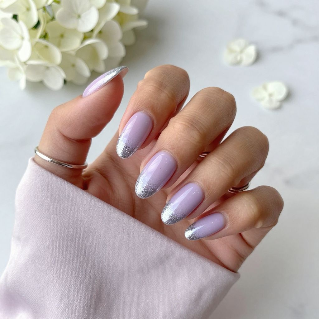 Cloudy Lavender with Silver Glitter Ombre
