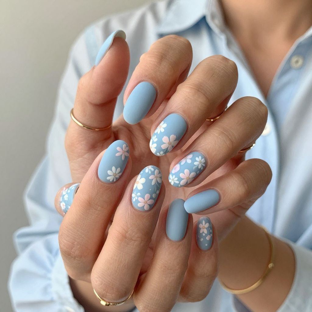 Pastel Blue Matte with Floral Decals