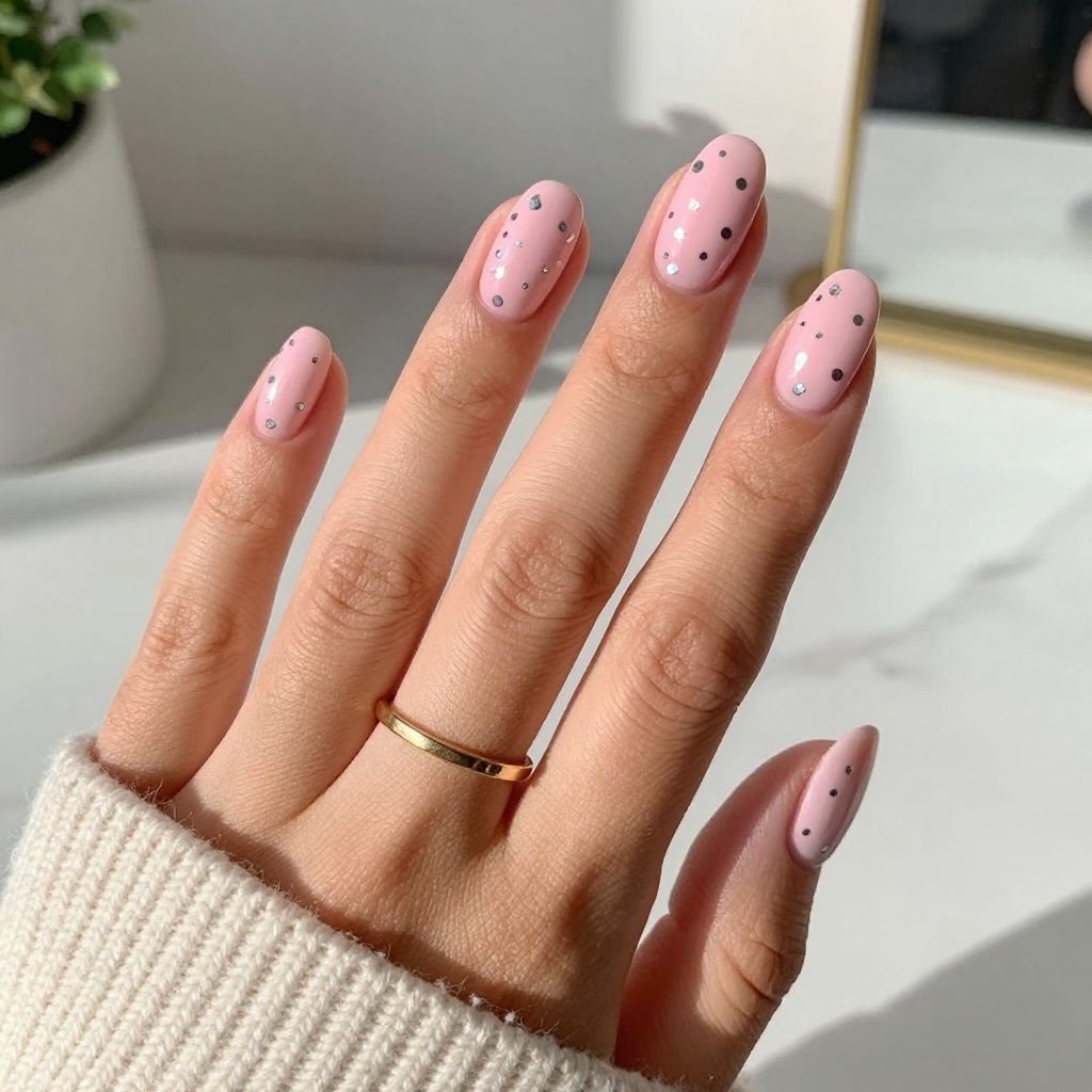 Light Pink with Silver Confetti Dots