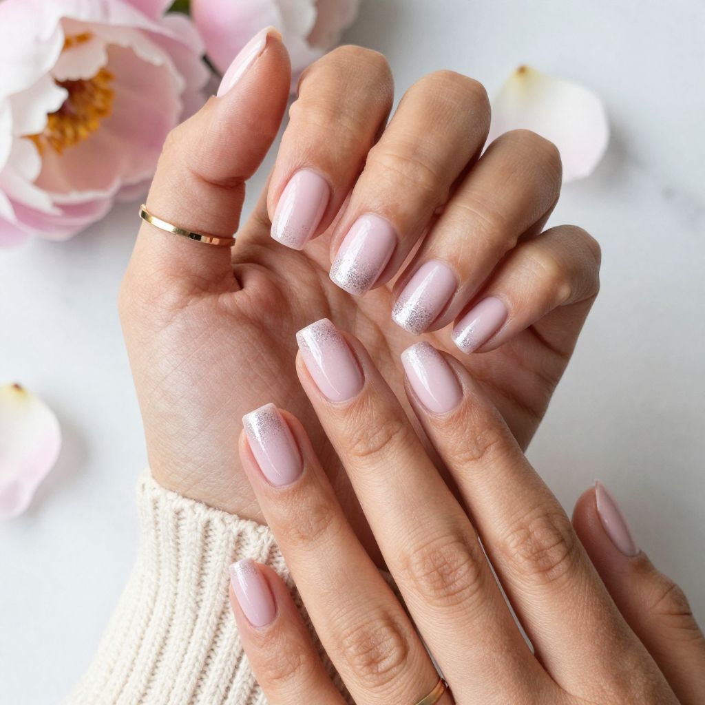 Pale Pink Glitter Fade Tips