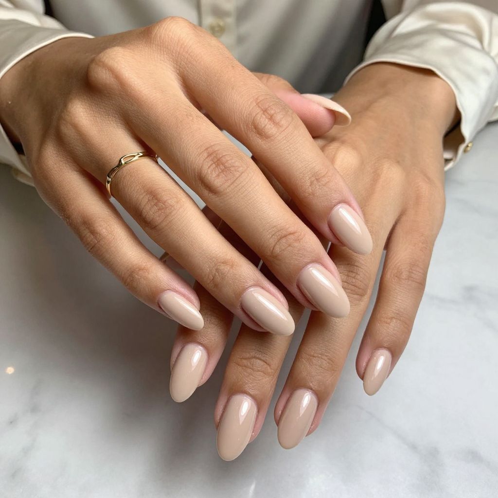 Elegant Nude Coffin Nails with Glossy Finish
