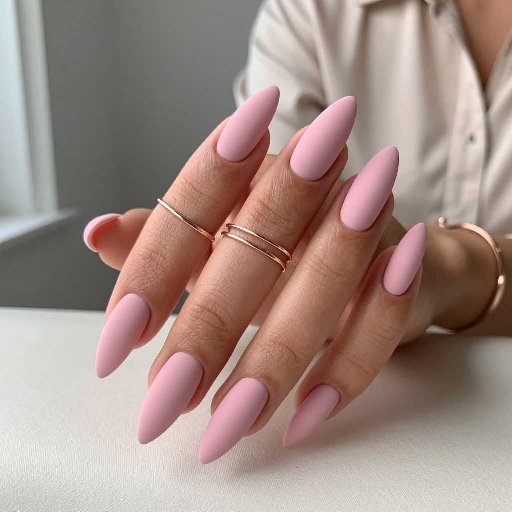 Soft Pink Stiletto Nails with Matte Finish