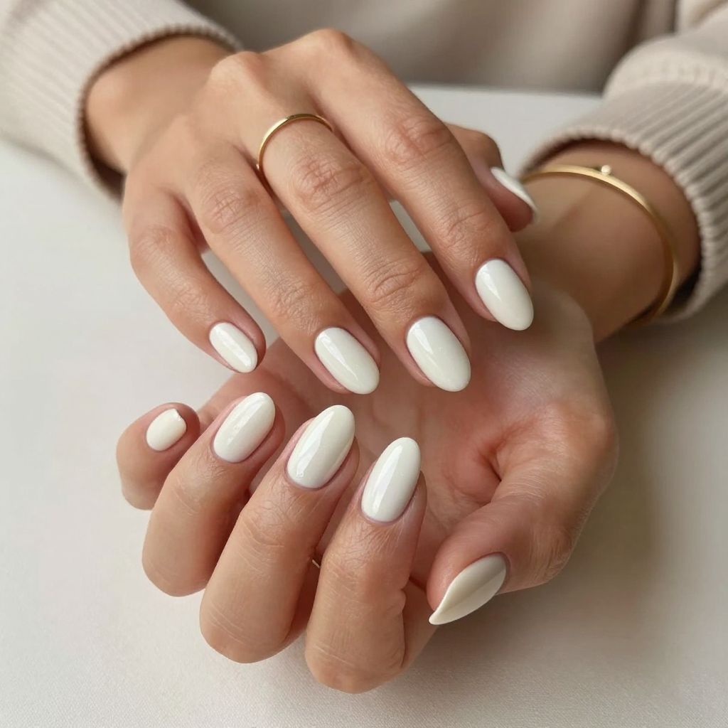 Milky White Matte with Glossy Moon Tips