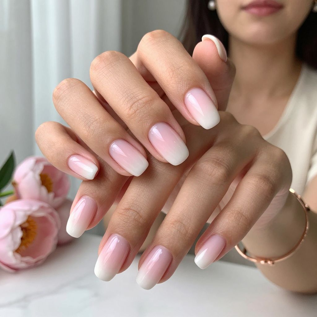 Milky White with Soft Pink French Fade
