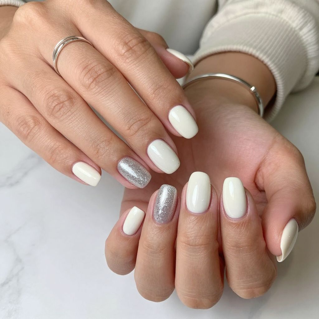 Milky White with Sheer Glitter Accent