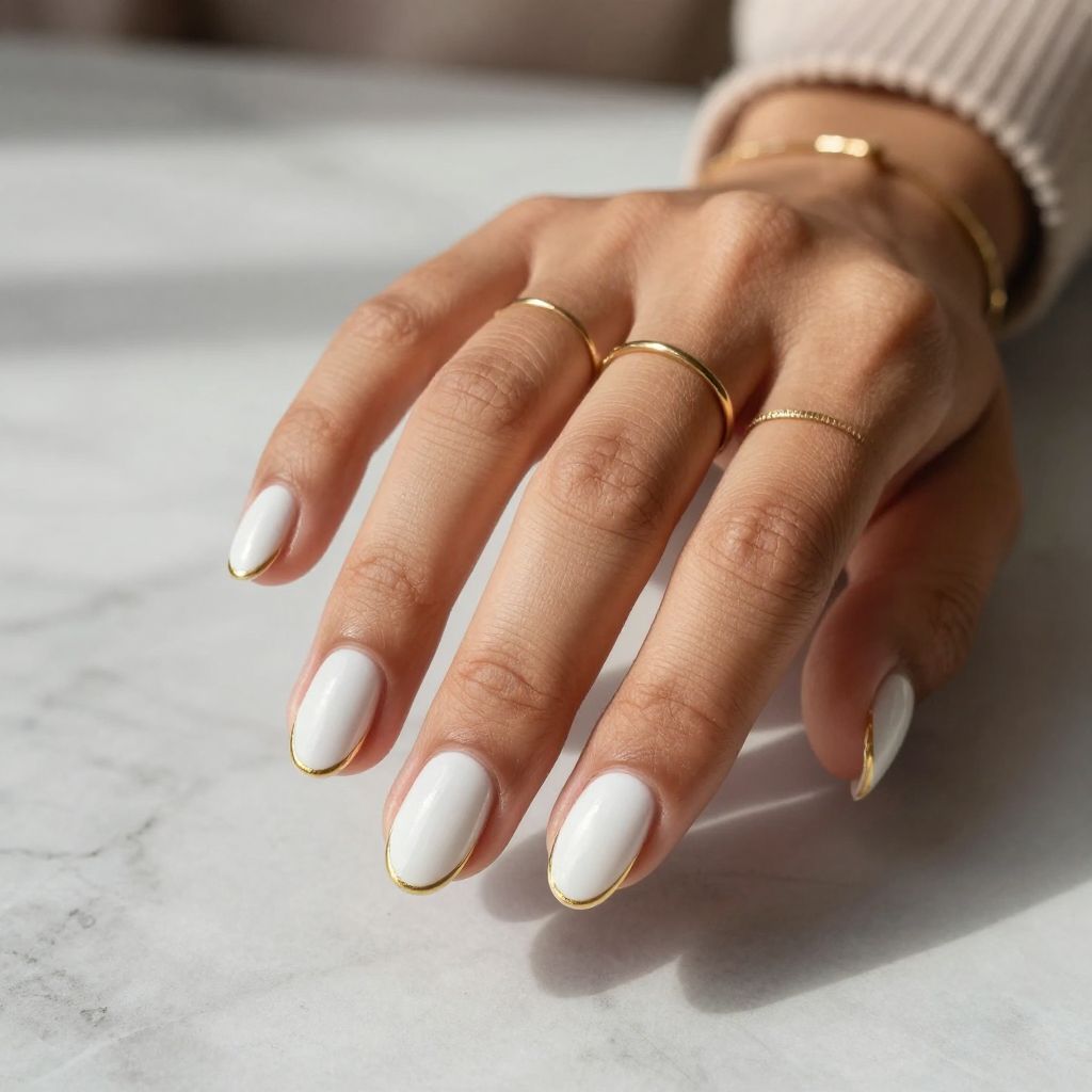 Milky White with Slim Gold Line