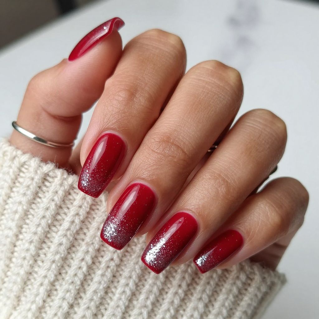 Ruby Red with Glitter Tips