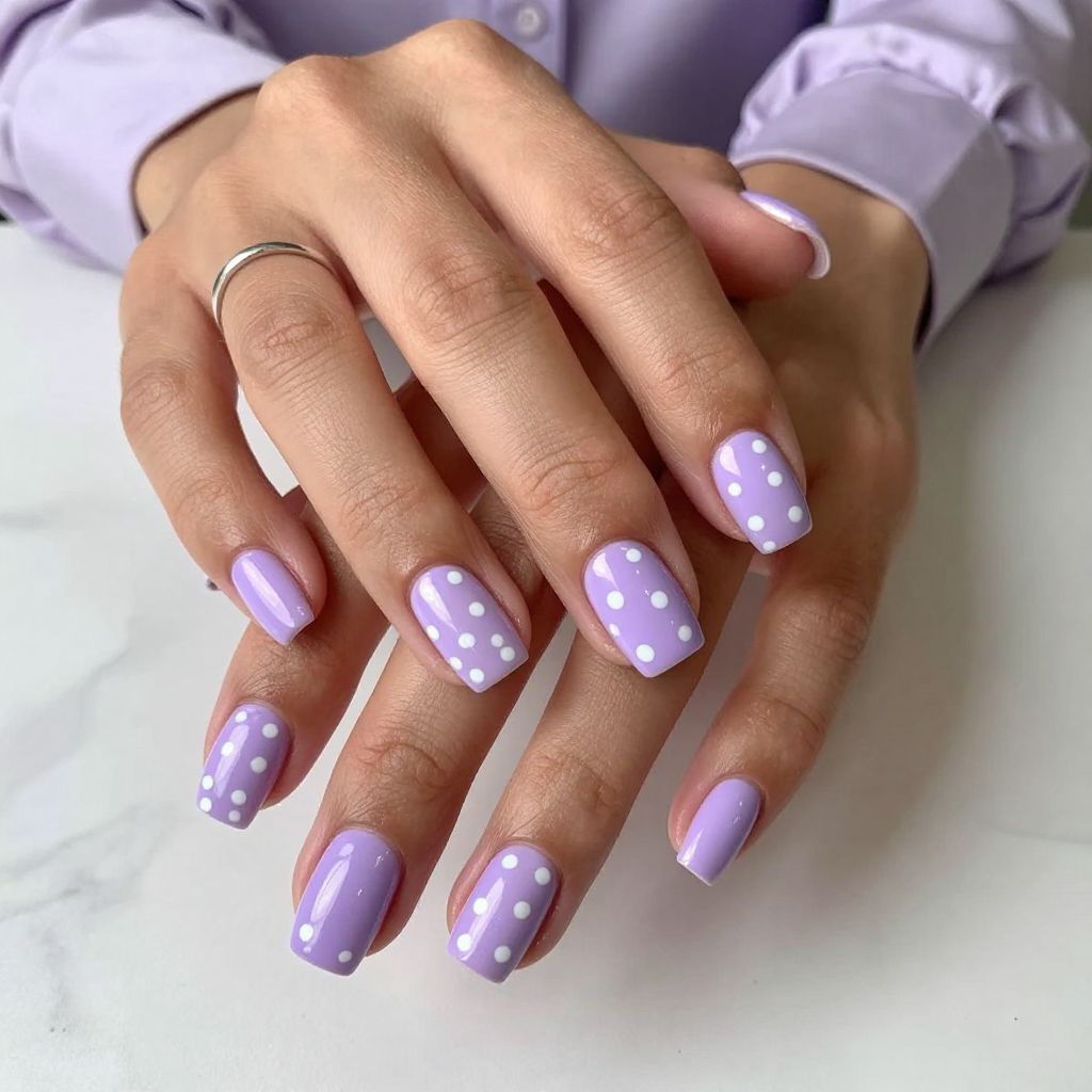 Soft Lilac with White Polka Dots