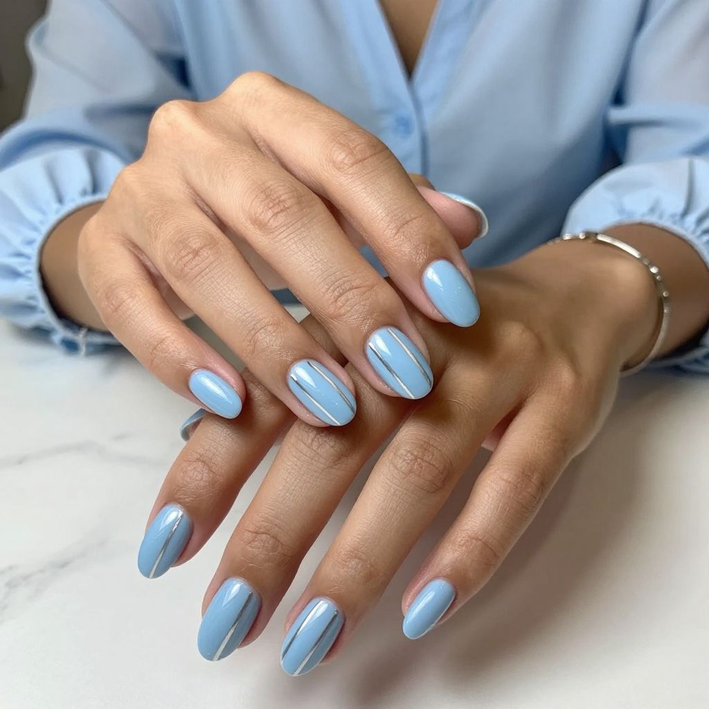 Baby Blue with Silver Stripes