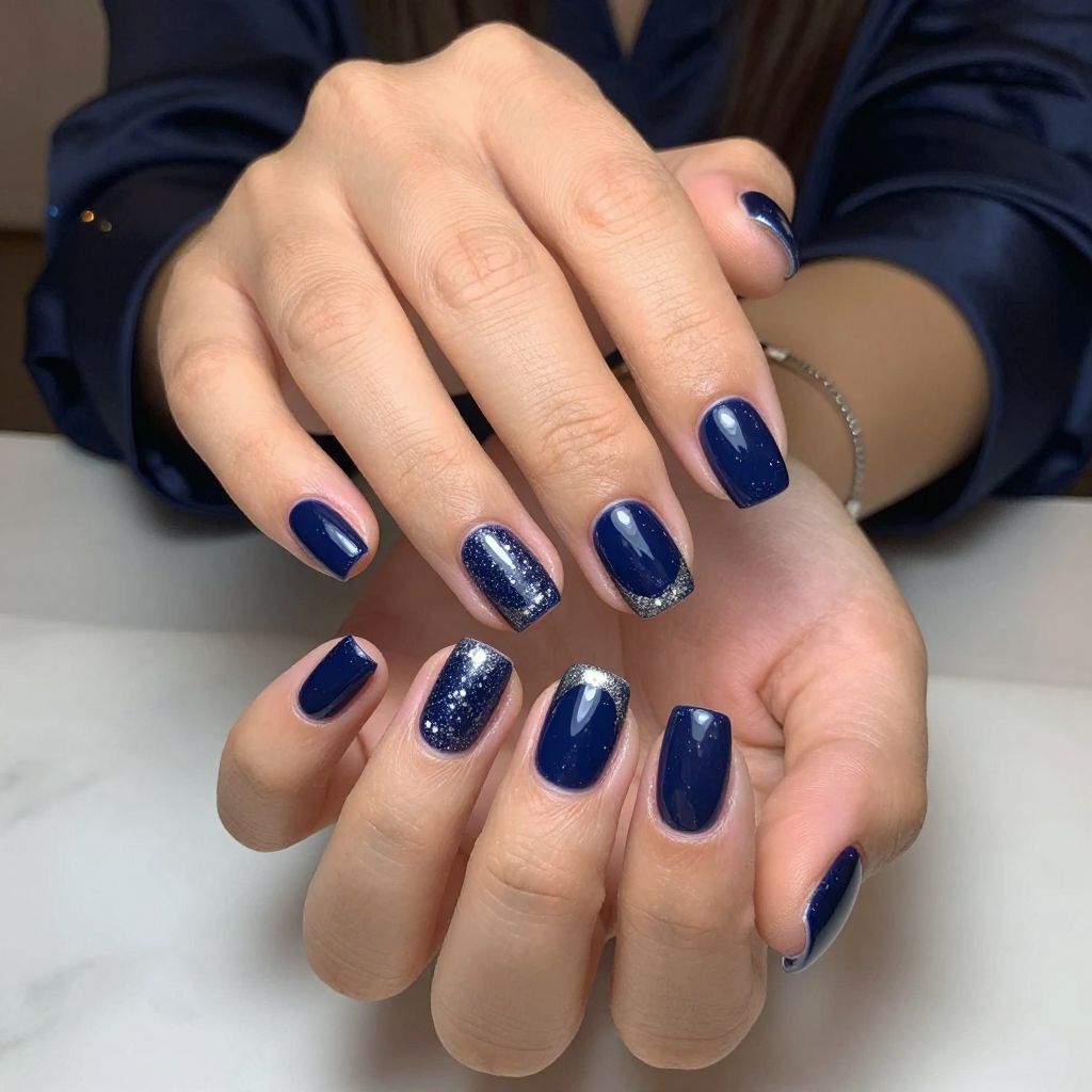 Midnight Blue with Glitter Tips