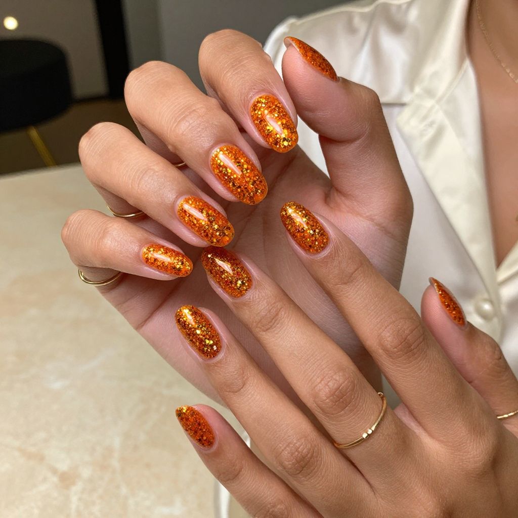 Sweet Orange Glitter Party nails
