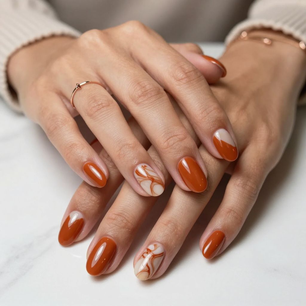Rust Orange Marble Chic nails