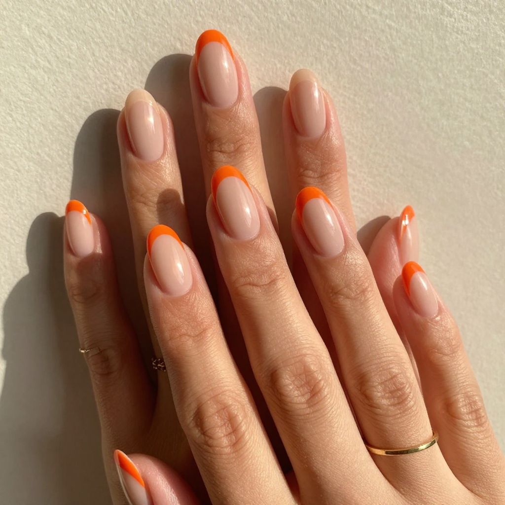 Tangerine Half Moon Retro nails