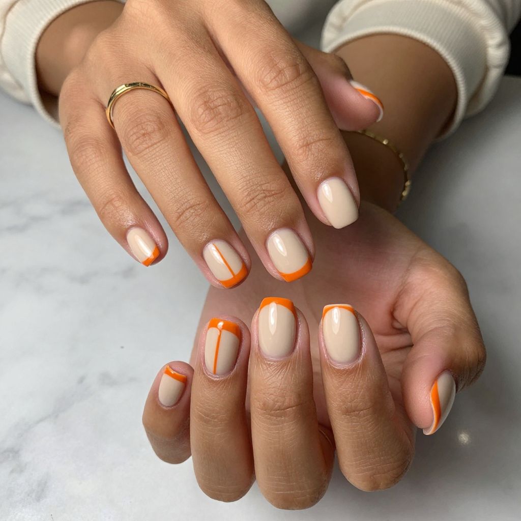 Graphic Tangerine Lines nails
