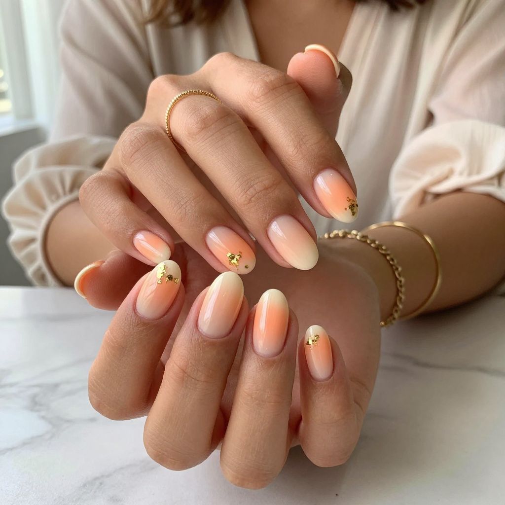 Creamy Peach Ombre with Gold Flakes