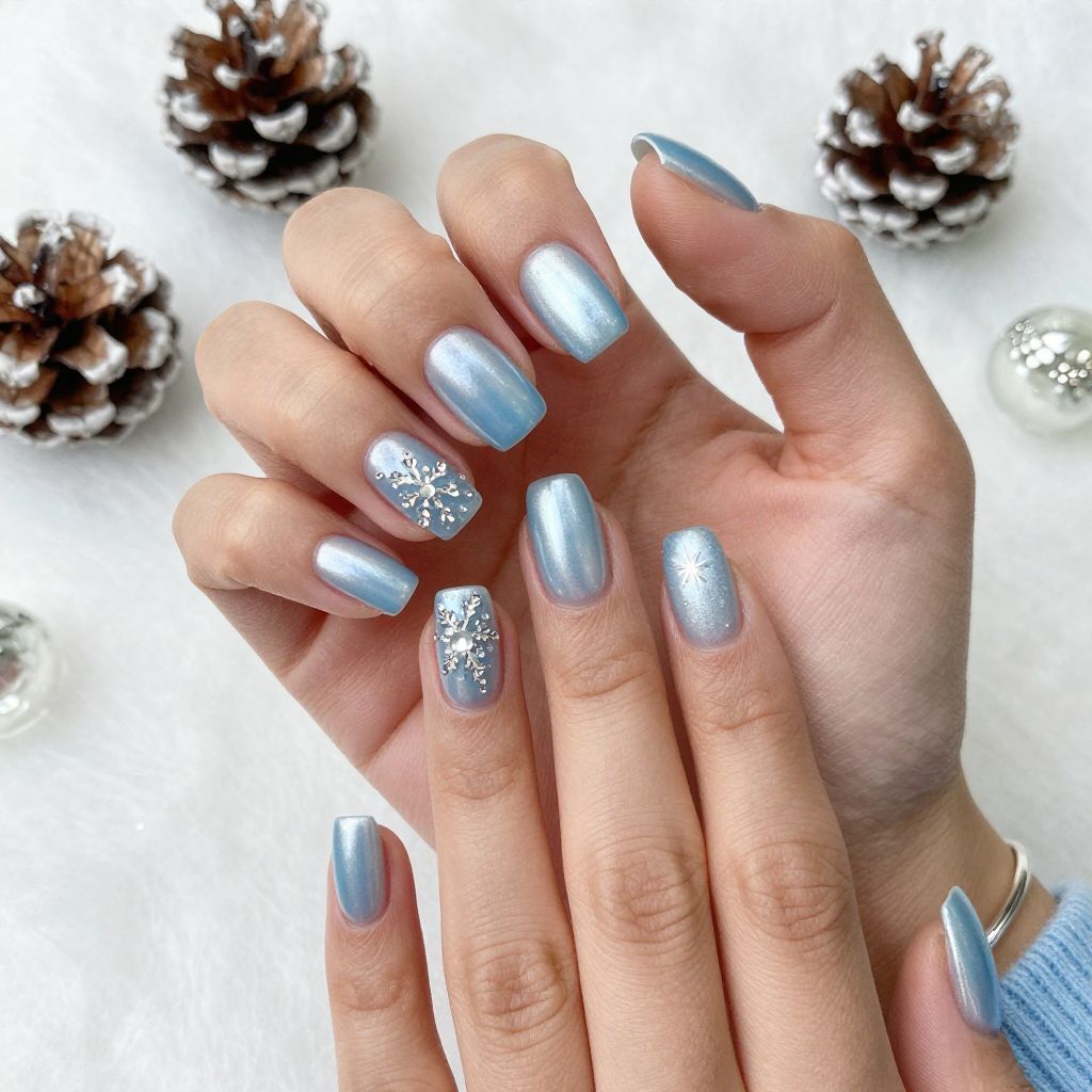 Icy Blue Pearl with Crystal Snowflakes