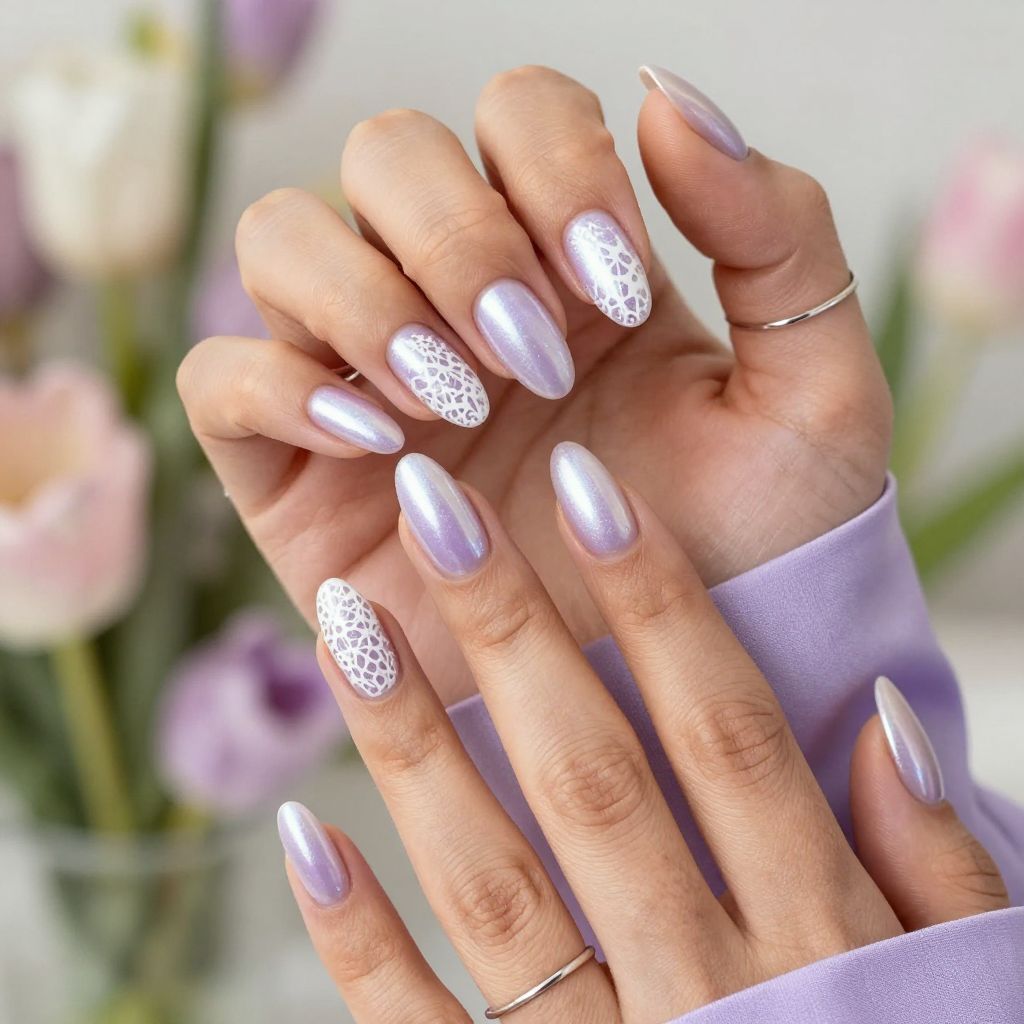 Lavender Pearl with White Lace Accents
