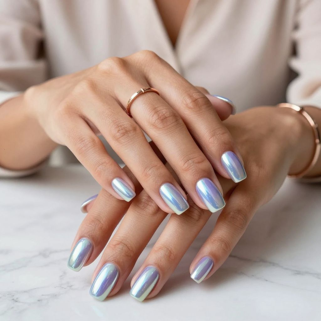Iridescent Pearl Chrome with Square Nails
