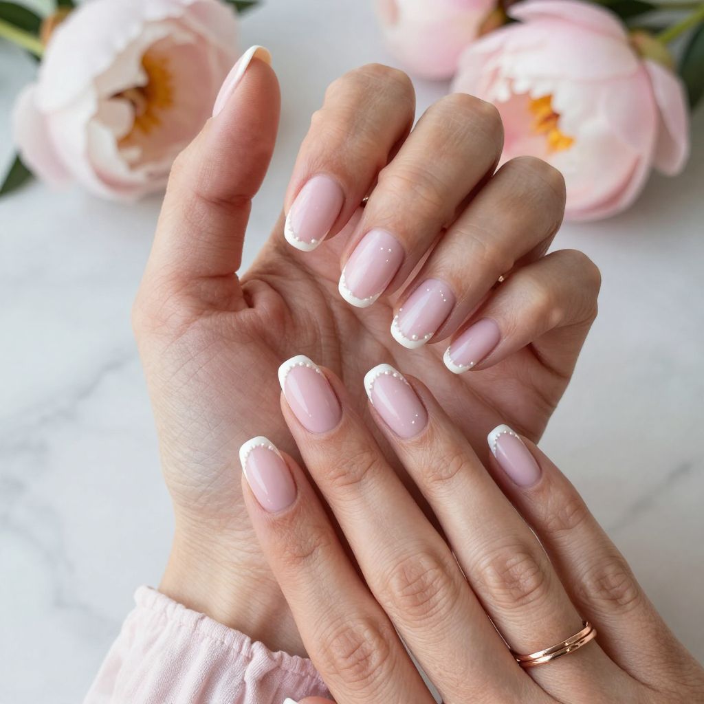 Soft Pink Pearl French Tips