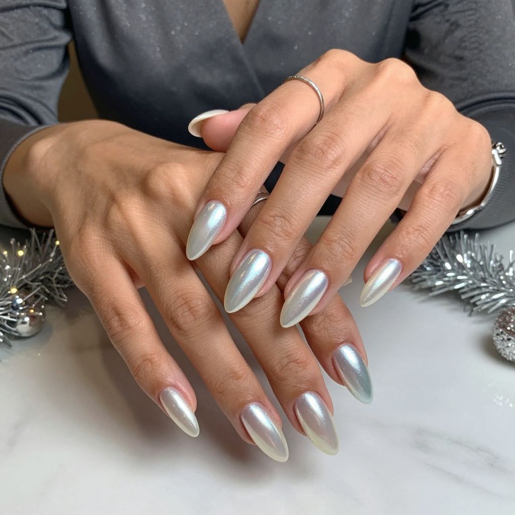 Metallic Pearl Gradient on Stiletto Nails