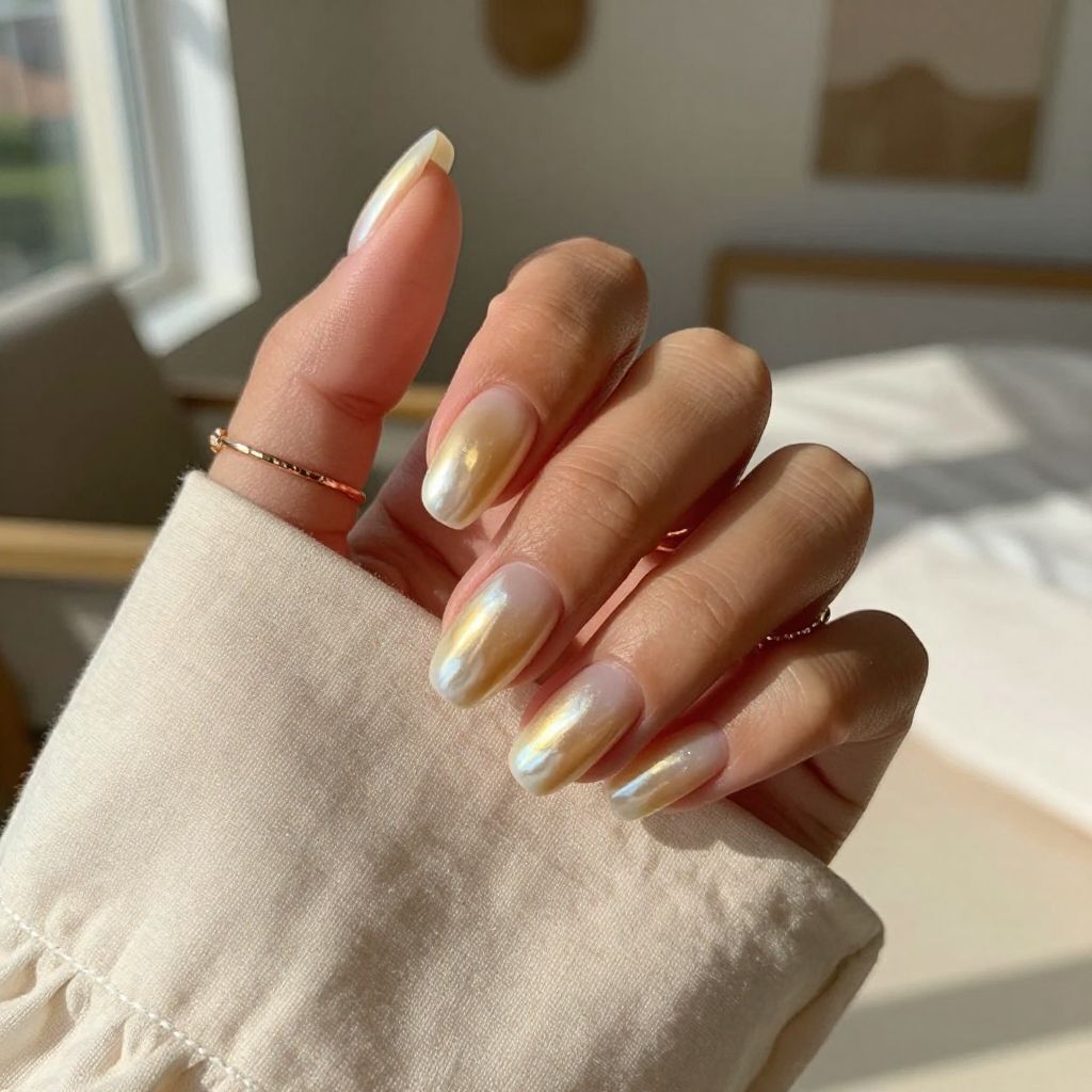 Sun-Kissed Pearl Ombre on Round Nails