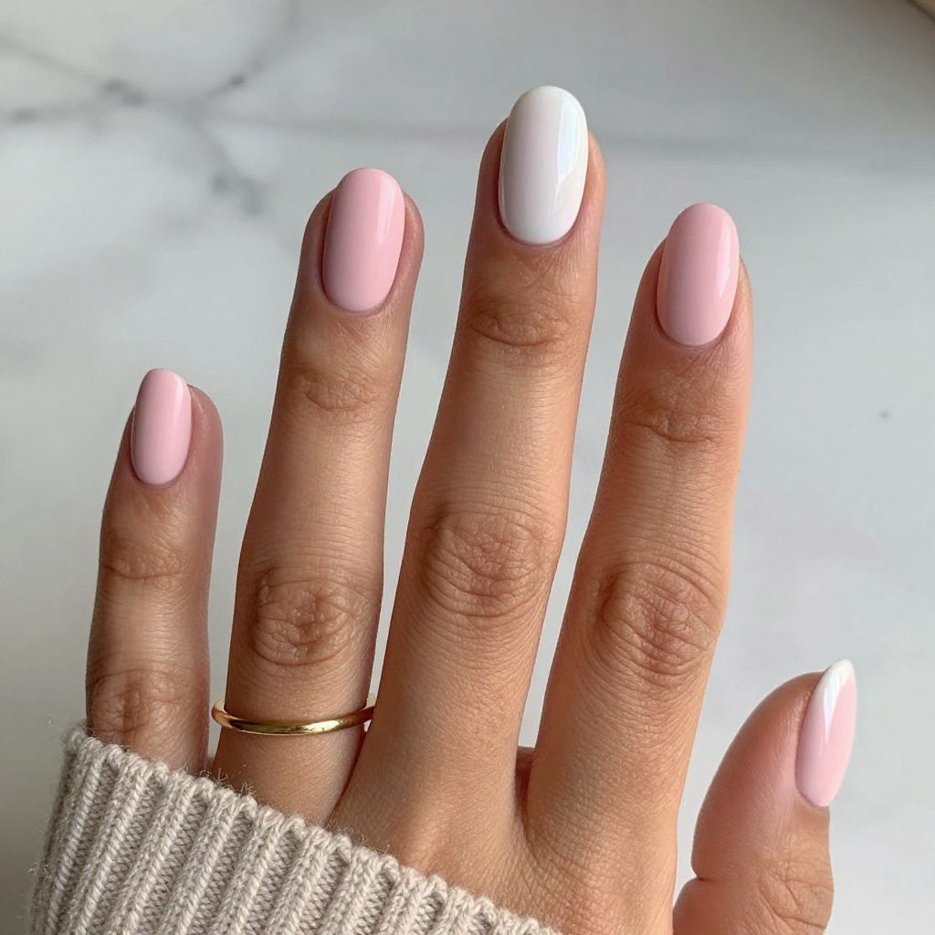Soft Pink Matte with White Accents Nail Design