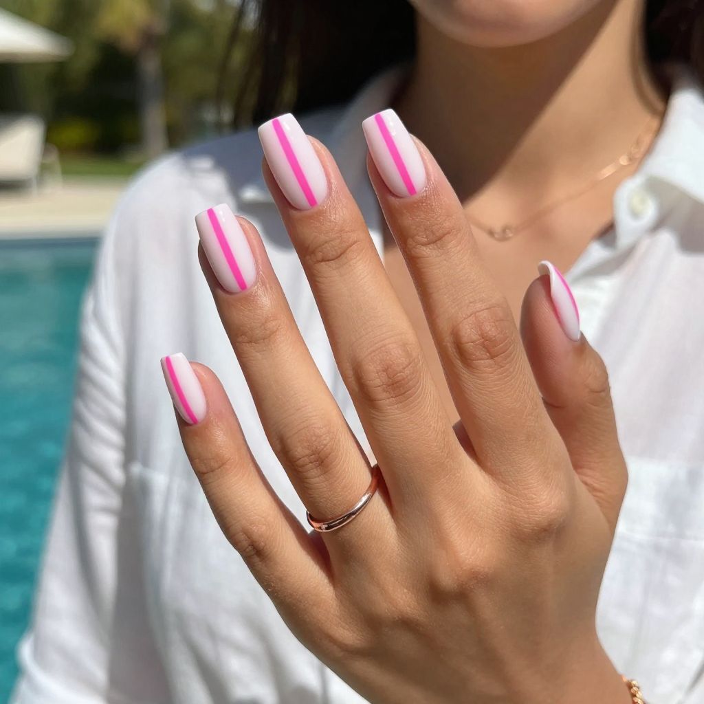Bold Pink Stripes Nail Design