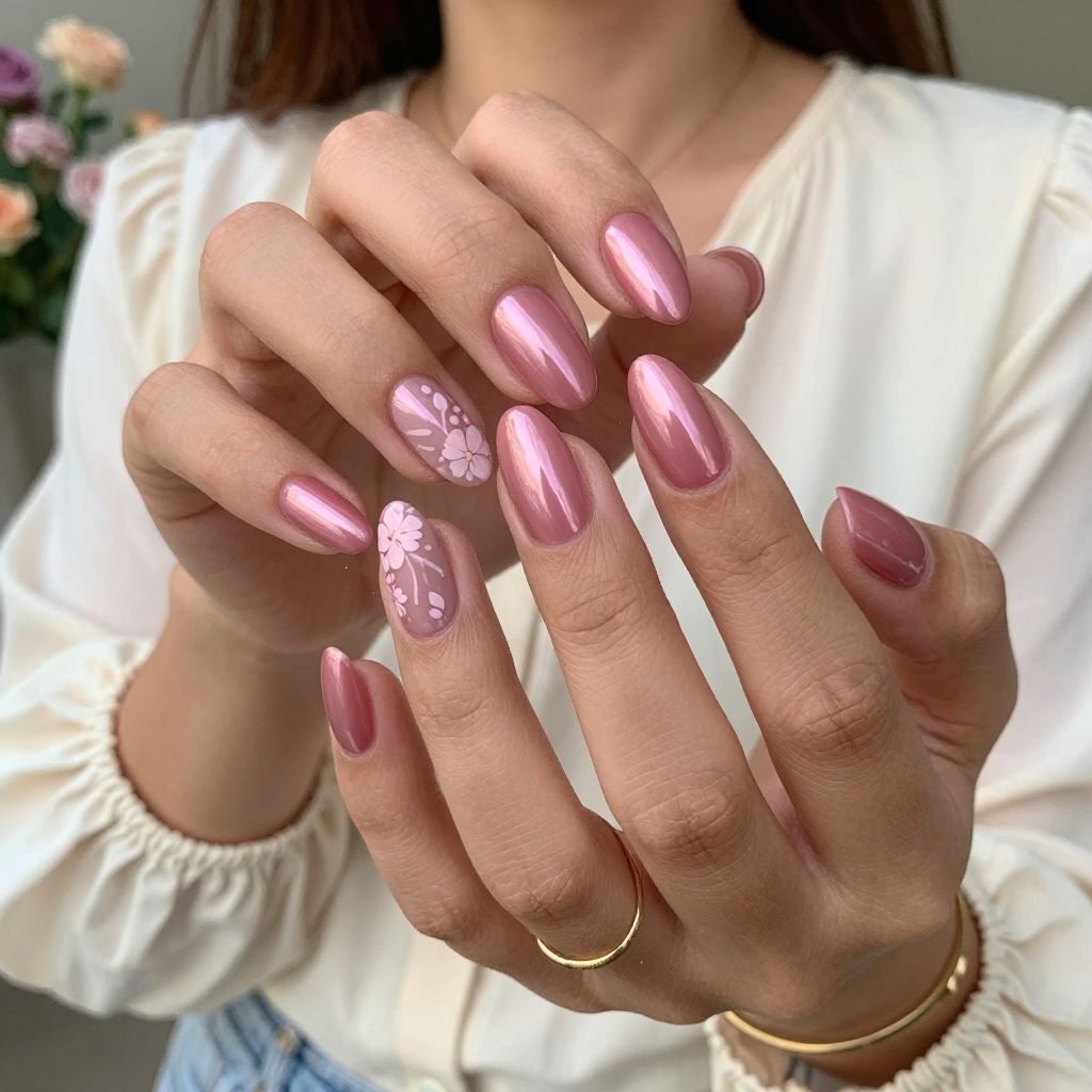 Dusty Rose Chrome with Matte Floral Accents