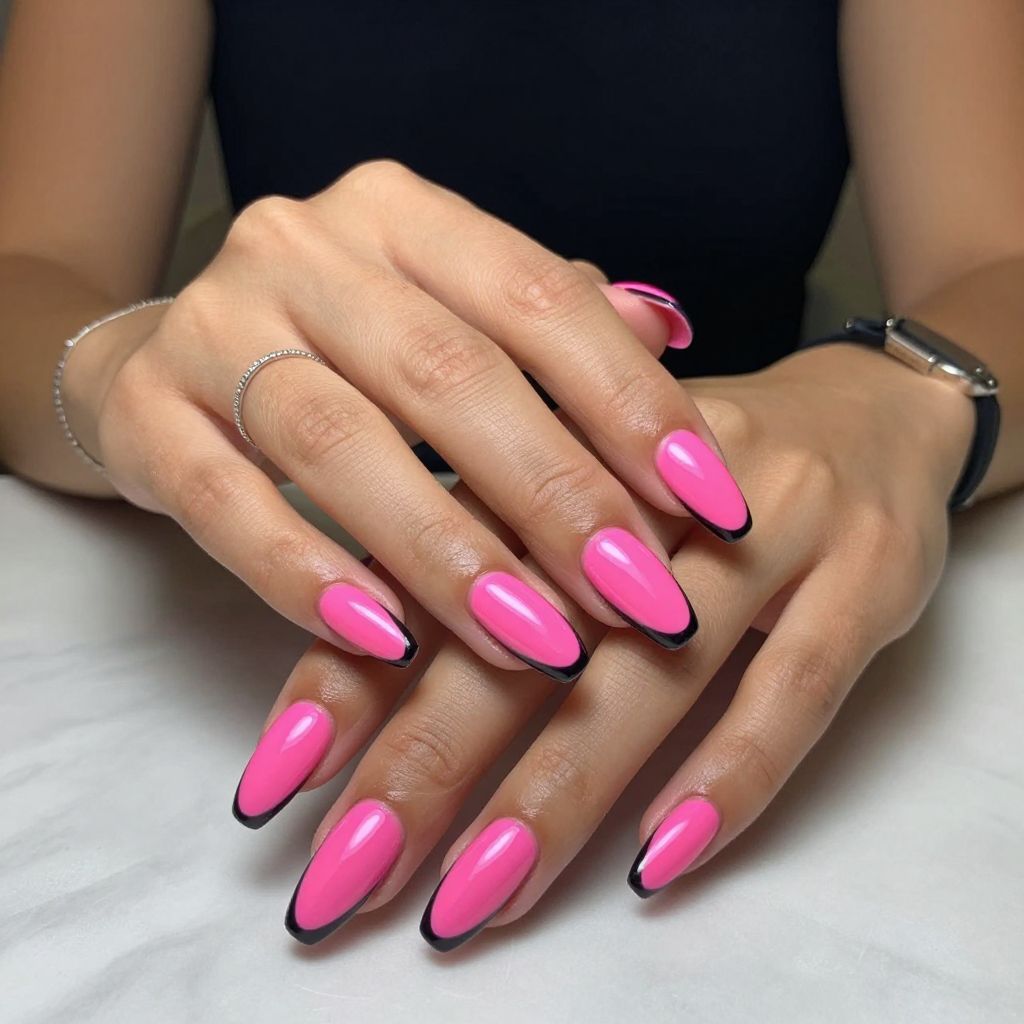 Neon Pink Chrome with Black Edge Outline