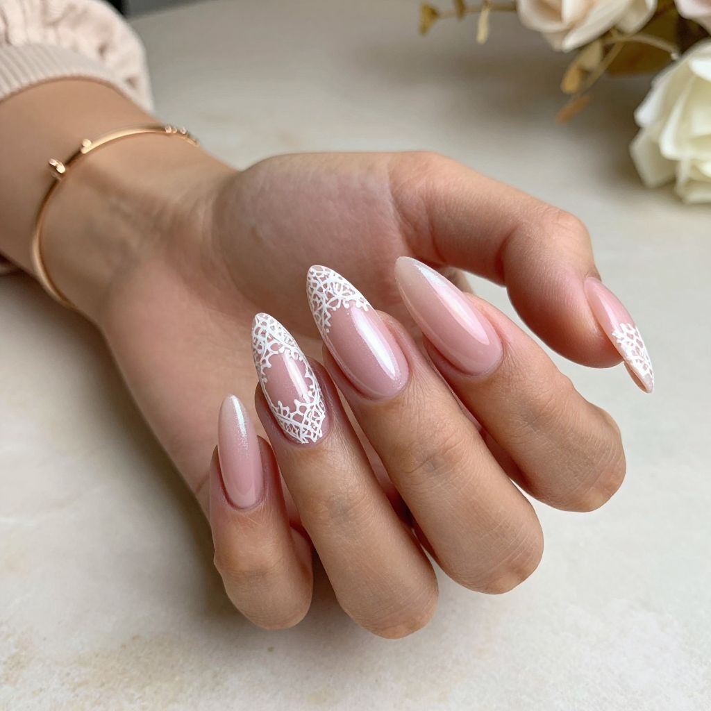 Powder Pink Chrome with Lace Detailing