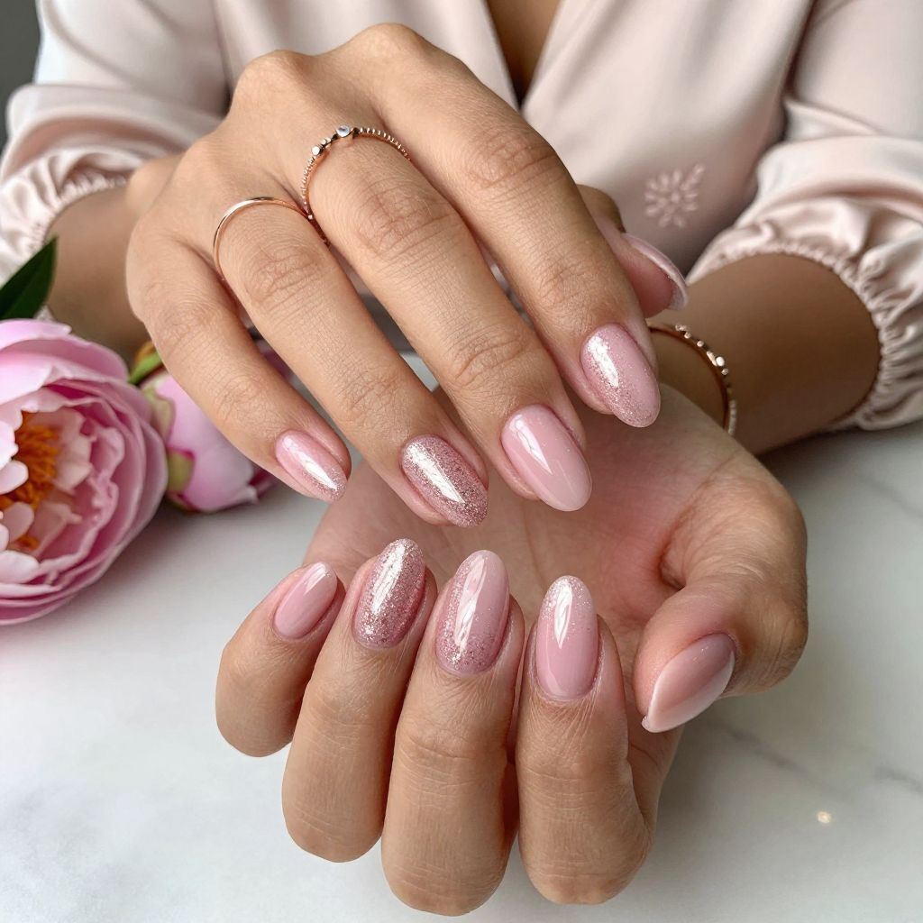 Soft Pink Chrome with Glitter Gradient