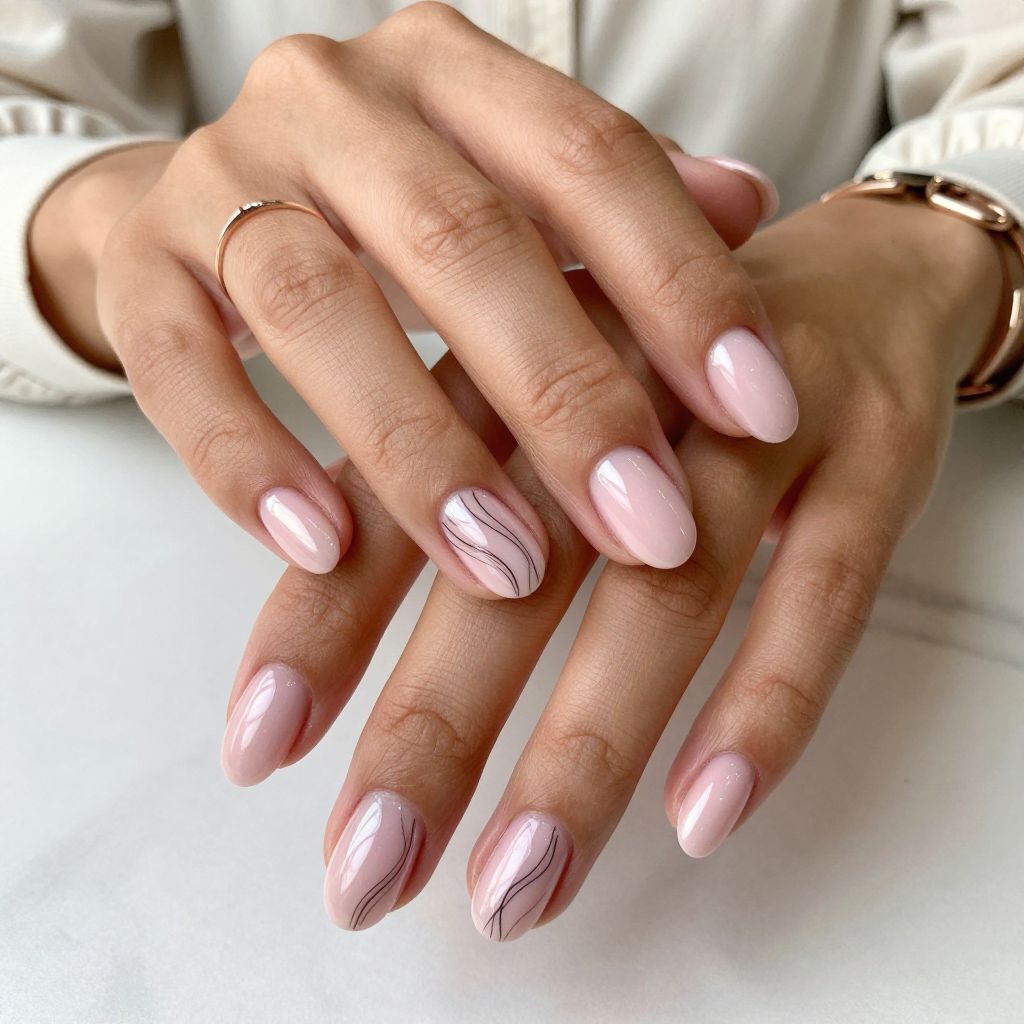 Pale Pink Chrome with Delicate Line Art