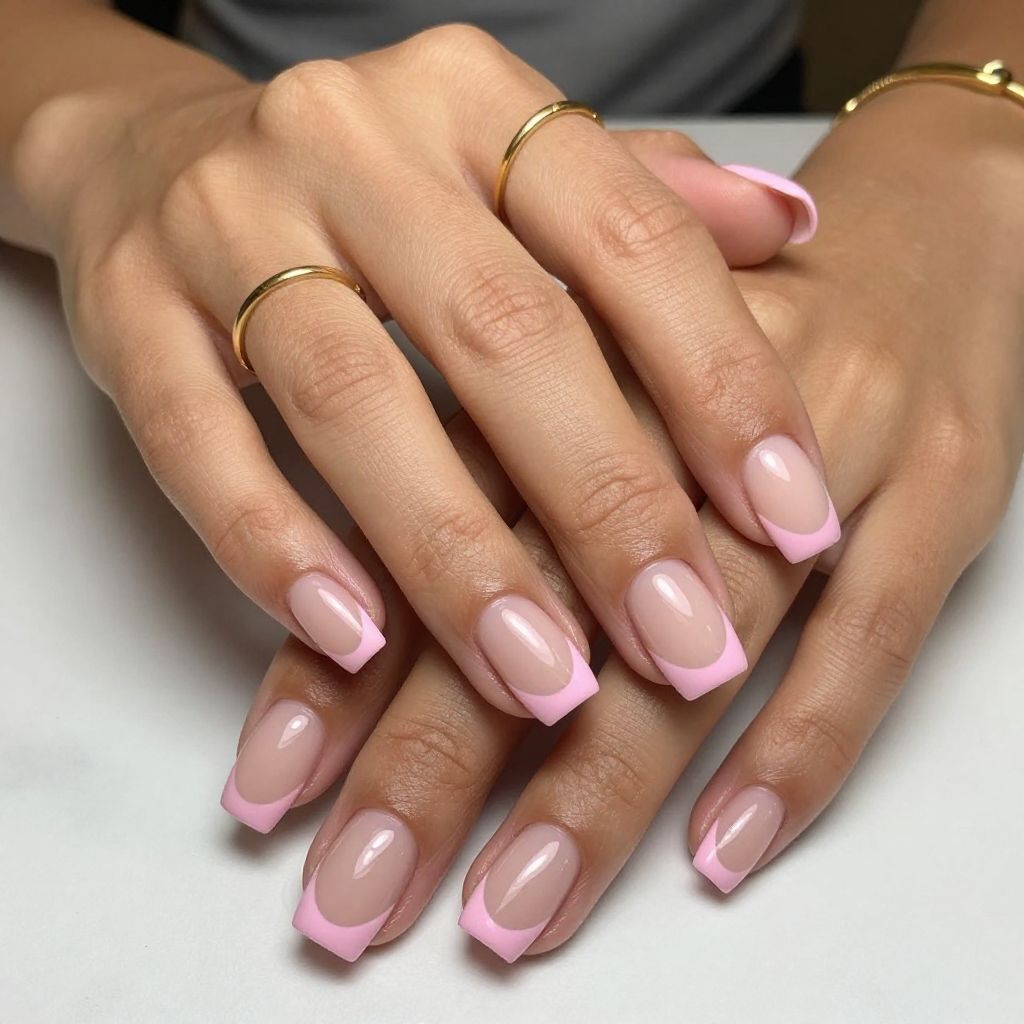 Matte Baby Pink Tips with Glossy Nude Base