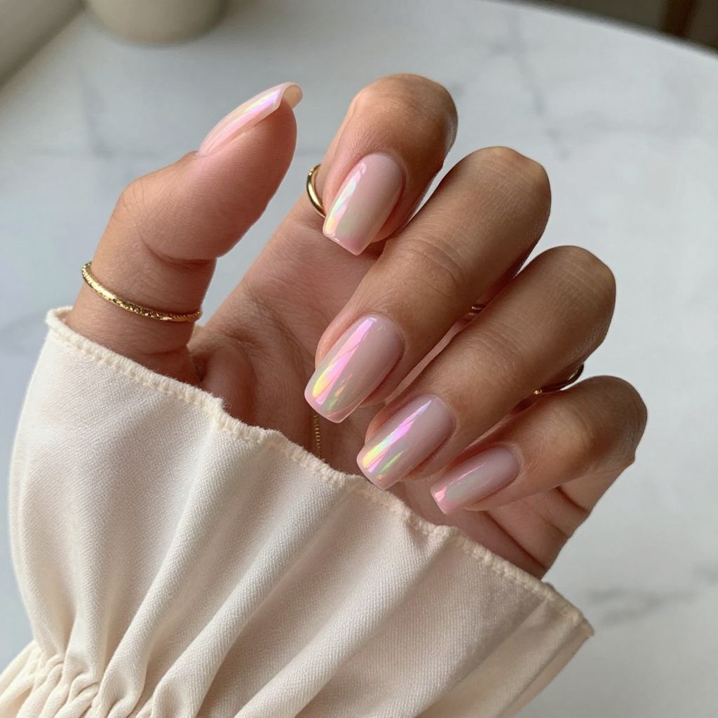 Holographic Pink Tips on Nude Base
